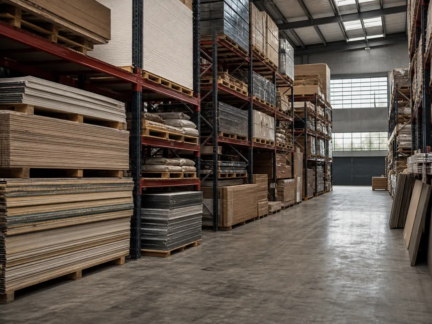 Warehouse holding construction materials