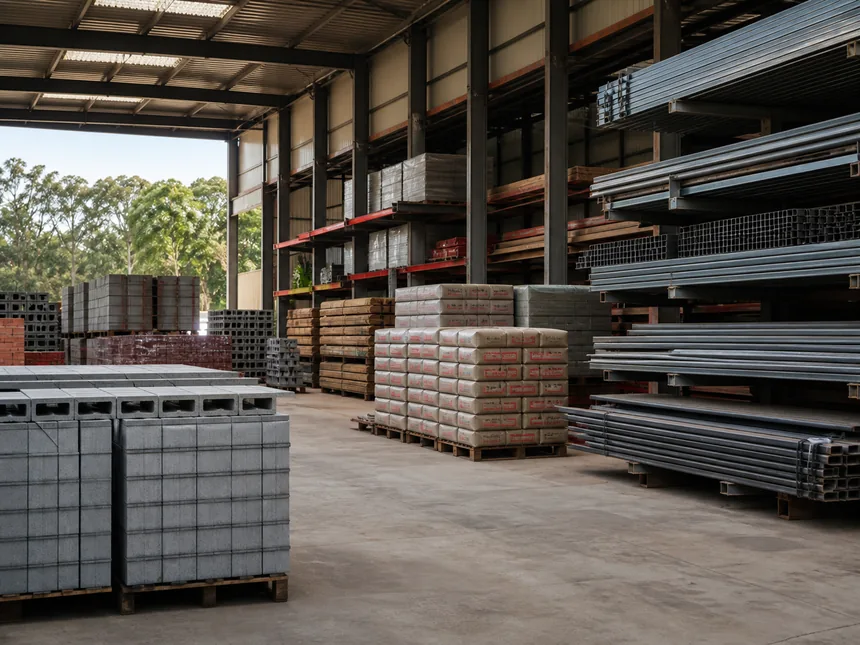 Building materials held in warehouse storage